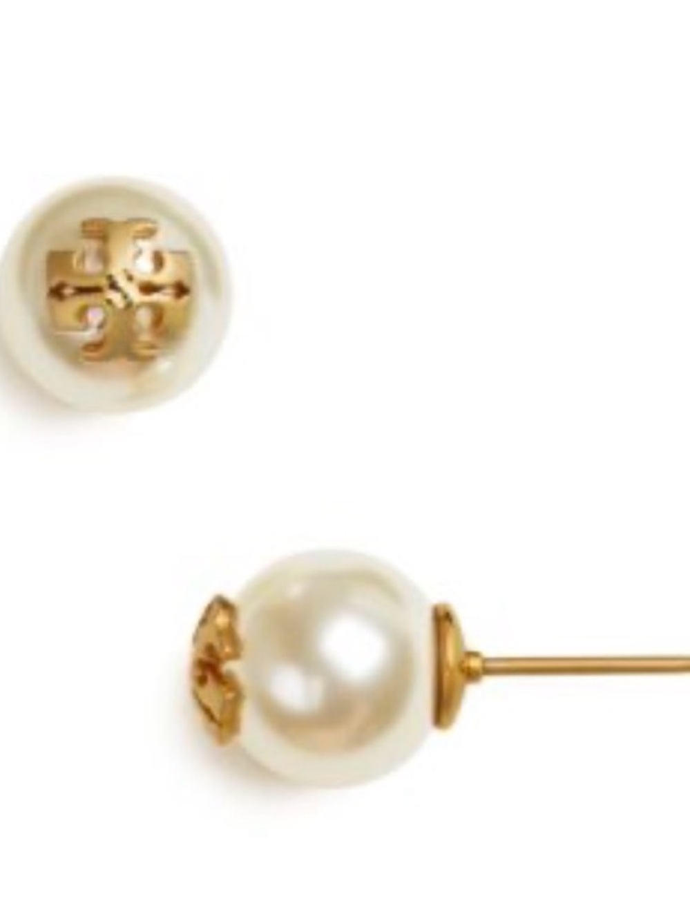 Tory Burch Gold-Tone and White Pearl Double-Sided Stud Earrings